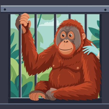 Çizgi filmdeki orangutan, bakıcı tarafından desteklenerek ve teşvik edilerek içeride tutulur. Eğitim ya da hayvan bakımı terileri için kullanılabilir..