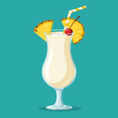 Ananas dilimleriyle süslenmiş kremalı pina colada kokteyli ve kiraz ferahlatıcı bir içecek yaz mevsiminde plaj titreşimleri ve tatil için mükemmel olur..