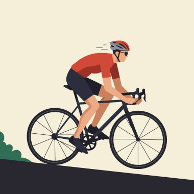 Bir bisikletçi, aktif yaşam tarzı içeriği için mükemmel bir egzersiz ve kararlılık gösteren bir yol bisikleti üzerinde yokuş yukarı pedal çevirir.