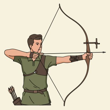 Archer ok ve yayını bir okçuluk yarışmasına hazırlıyor. Bu okçuluk ve spor illüstrasyonları için mükemmel..