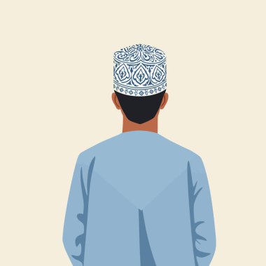 Geleneksel giysi ve başlık giyen bir insan, kültürel temsil için ideal bir arka planda, dikiz aynasından görünür..