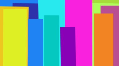 Canlı renkli blokların dikey durduğu soyut illüstrasyon modern, oyuncu ve görsel açıdan çarpıcı bir kompozisyon oluşturuyor.