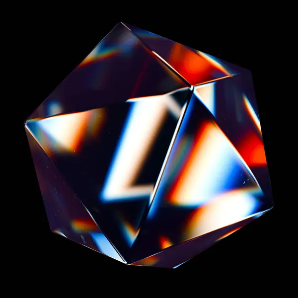 Glass icosahedron geometrisi 3 boyutlu. 3B illüstrasyon oluşturucu.