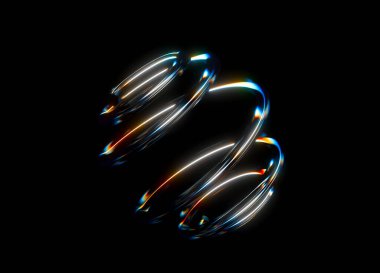 İzole edilmiş siyah arkaplan üzerinde gökkuşağı renk spektrum prizması etkisiyle geometrik şekillerin 3 boyutlu animasyonu