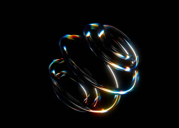 İzole edilmiş siyah arkaplan üzerinde gökkuşağı renk spektrum prizması etkisiyle geometrik şekillerin 3 boyutlu animasyonu