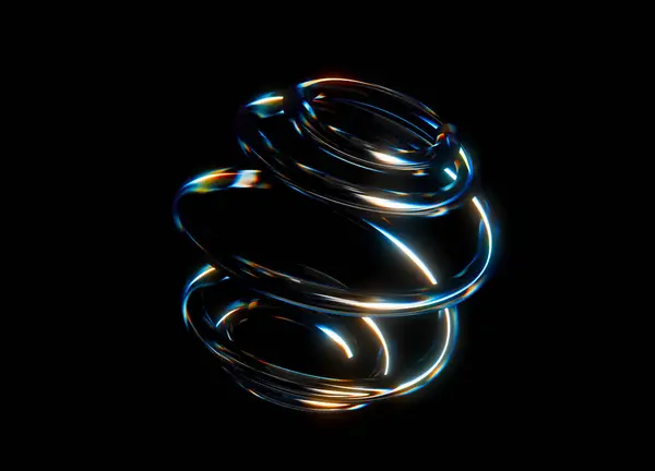 İzole edilmiş siyah arkaplan üzerinde gökkuşağı renk spektrum prizması etkisiyle geometrik şekillerin 3 boyutlu animasyonu