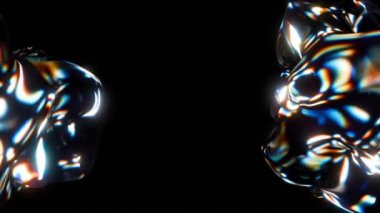 3d soyut sanat video animasyonu sürreal cam nesne deformasyon dönüşüm süreci ile izole edilmiş siyah arkaplan üzerinde gökkuşağı renk spektrum prizma etkisi