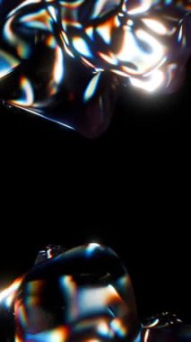 3d soyut sanat video animasyonu sürreal cam nesne deformasyon dönüşüm süreci ile izole edilmiş siyah arkaplan üzerinde gökkuşağı renk spektrum prizma etkisi