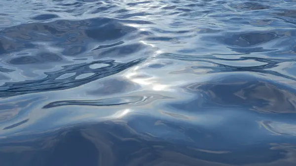 3D canlandırma sahnesine göre okyanus alevi arkaplanı. Okyanus dalgalarının 3 boyutlu yansıtıcısı. Suda ışık huzmeleri.