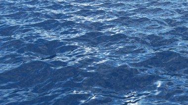 3D canlandırma sahnesine göre okyanus alevi arkaplanı. Okyanus dalgalarının 3 boyutlu yansıtıcısı. Suda ışık huzmeleri.