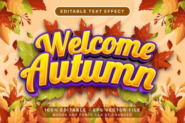 Sonbahar 3d metin efektini ve sonbahar yapraklarıyla düzenlenebilir metin efektini karşılayın