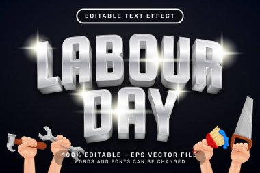 İşçi günü 3D metin efekti ve işçi el illüstrasyonu ile düzenlenebilir metin efekti