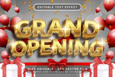 Büyük açılış 3d metin efekti ve kurdele ve ışık illüstrasyonlu düzenlenebilir metin efekti