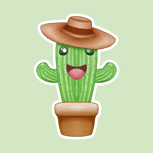 Akvarel Ruka Kreslit Roztomilý Kaktus Ilustrace — Stockový vektor