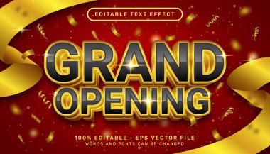 Büyük açılış 3d düzenlenebilir metin efekti siyah ve altın rengi