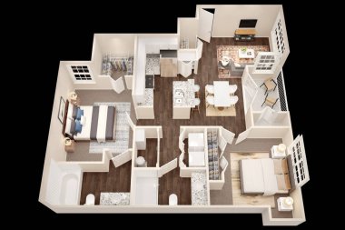 2bhk 3B kat planı 3d modelleme canlandırma konsepti .
