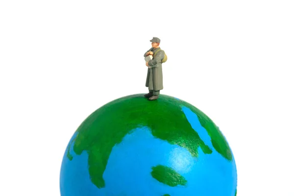 Miniature People Figure Toy Conceptual Photography Global News Delivery Service — Stock Photo, Image