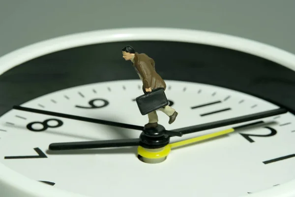 Miniature Tiny People Toy Figure Photography Businessman Running Black Clockwise — Stock Photo, Image