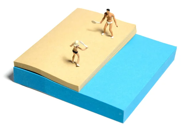 Criativa Miniatura Pessoas Brinquedo Figura Fotografia Instalação Notas Adesivas Casal — Fotografia de Stock