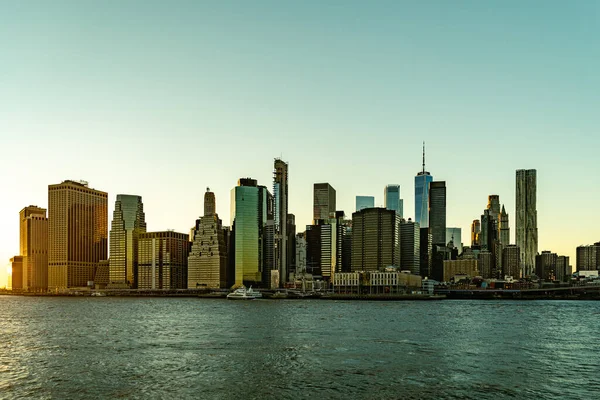 Panoramautsikt Över Manhattan Skyline Solnedgången New York City — Stockfoto