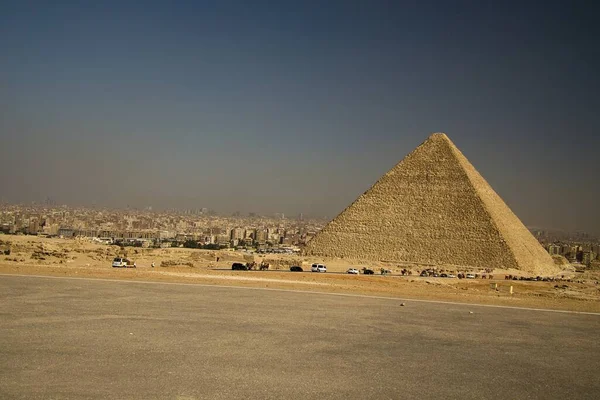 Panoramautsikt Över Berömda Giza Pyramider Egypten Unesco Världsarv Och Sju — Stockfoto