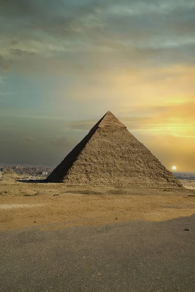 Panoramautsikt Över Berömda Giza Pyramider Egypten Unesco Världsarv Och Sju — Stockfoto