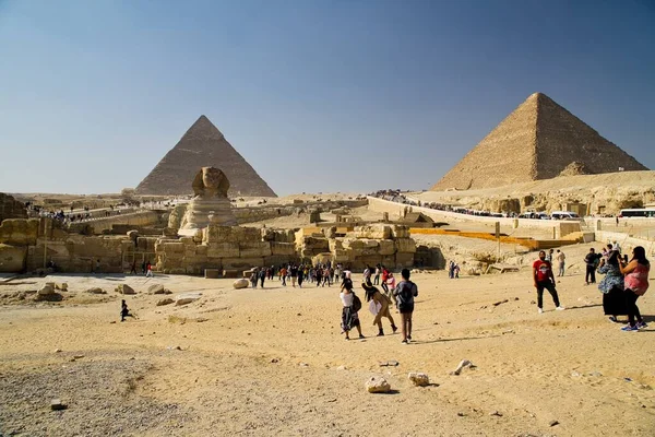Gíza Egypt Listopadu 2022 Pohled Pyramidy Velkou Sfingu Gíze Plné — Stock fotografie