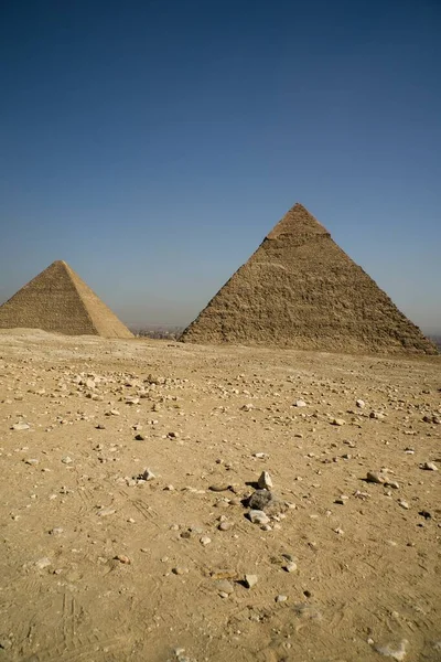 Panoramisch Uitzicht Beroemde Gizeh Piramides Egypte Een Unesco Werelderfgoed Site — Stockfoto