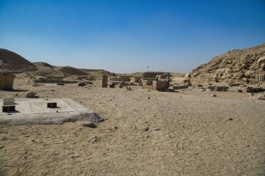 Cairo,Egypt: November 19,2022- The view of ruins of tombs near pyramid of Djoser near Cairo in Egypt crowded with tourists.