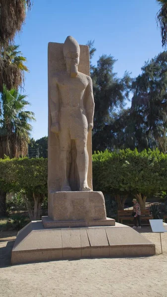 Memphis,Egypt: November 19,2022-Sculpture of Pharaoh Ramses II at Memphis in Cairo, Egypt. Ancient city in which the god Ptah was worshiped