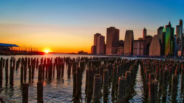 Pohled Panoramatický Západ Slunce Panorama Manhattanu New Yorku — Stock fotografie