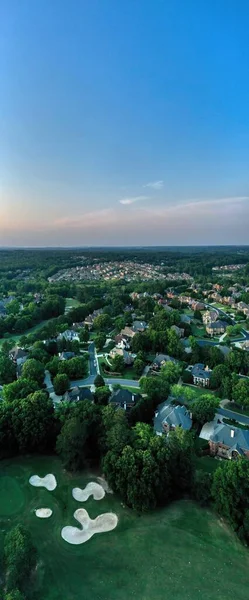 stock image Aerial panoramic view of house cluster in a sub division in Suburbs with golf course and lake in metro Atlanta in Georgia ,USA