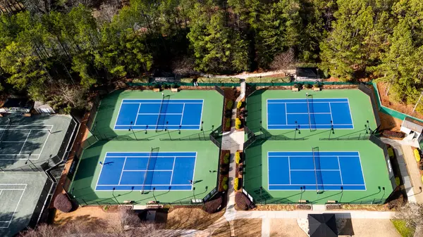 Top down view of Tennis court shot by a drone