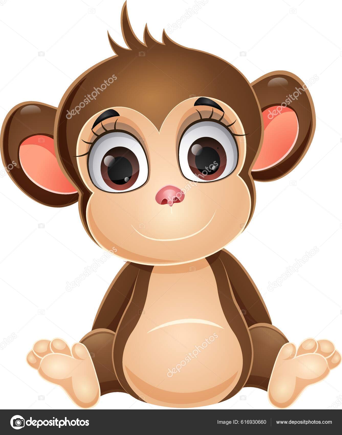Ilustração Vetorial Bonito Bebê Macaco Desenho Animado Sentado