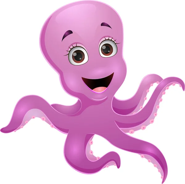 Vector Illustration Cute Purple Octopus White Background — Stock Vector