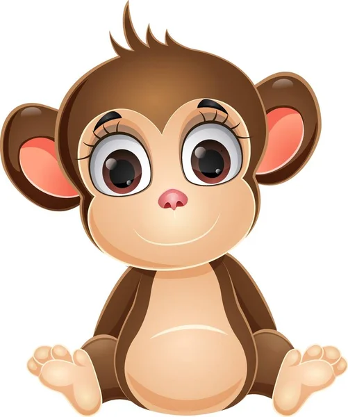 Ilustração Vetorial Bonito Bebê Macaco Desenho Animado Sentado — Vetor de Stock