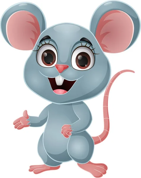 Vector Illustration Cute Little Mouse Cartoon Presenting - Stok Vektor