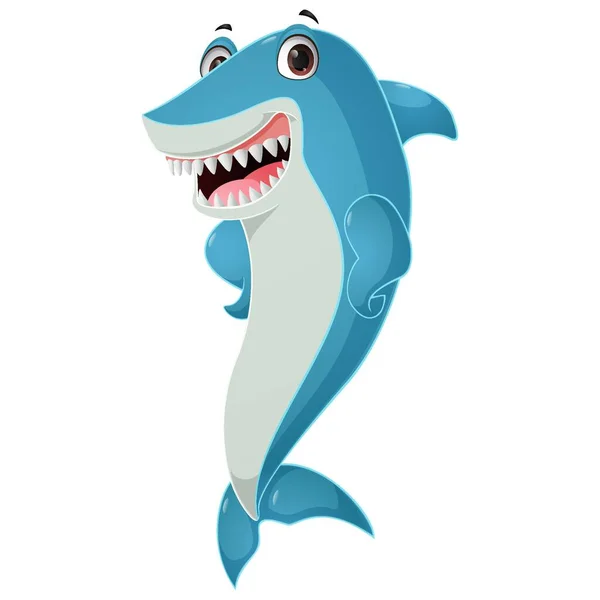 Ilustración Vectorial Caricatura Tiburón Lindo Sobre Fondo Blanco — Vector de stock