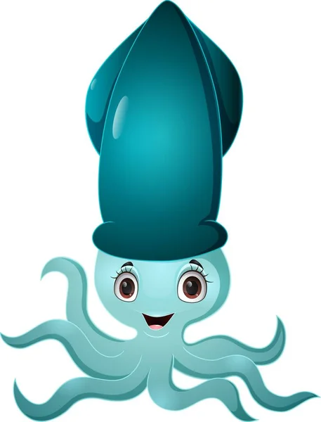 Vector Illustration Cute Blue Squid Cartoon White Background — Stock Vector