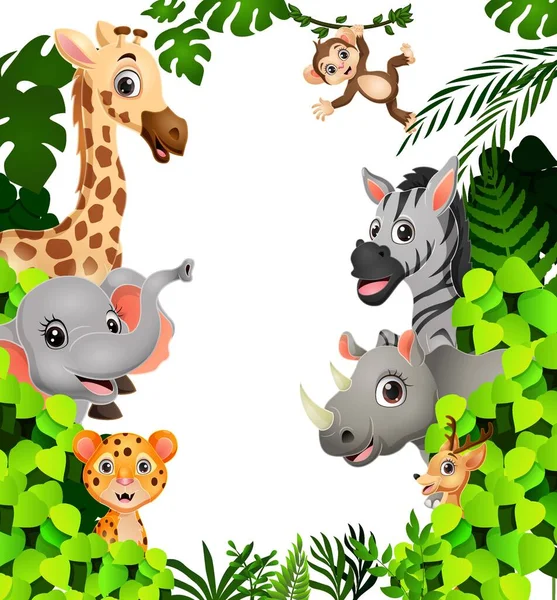 Wektor Ilustracja Cute Dzikich Zwierząt Kreskówki Dżungli — Wektor stockowy