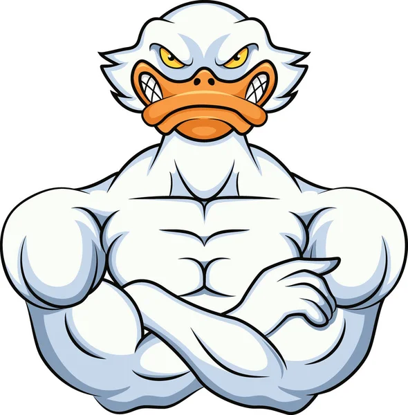 Vector Illustration Cute Duck Mascot Muscle Body —  Vetores de Stock