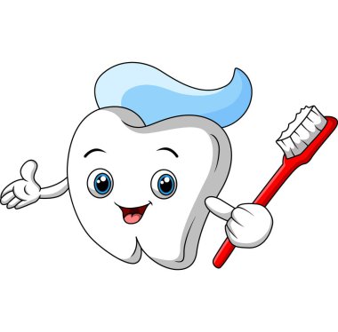 Vector Illustration of Cute tooth cartoon holding tooth brush