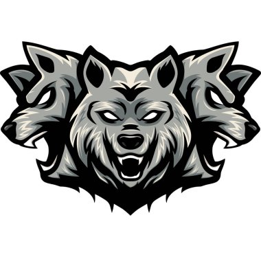 Vector Illustration of Three headed wolf mascot design