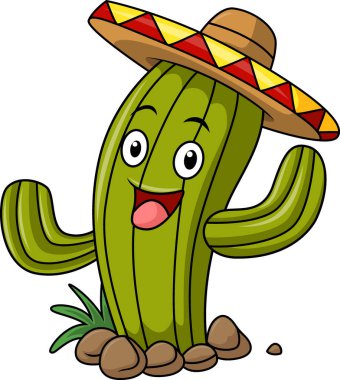 Vector Illustration of Cute mexican cartoon cactus waving hand