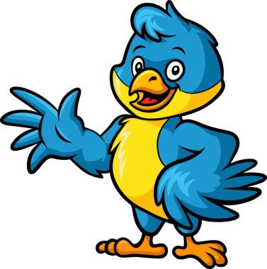 Vector Illustration of Cute happy blue bird waving hand