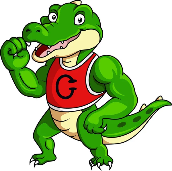 Vector Illustration Crocodile Mascot Cartoon Character Muscle Body —  Vetores de Stock