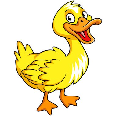 Beyaz arkaplanda şirin ördek karikatürünün vektör çizimi