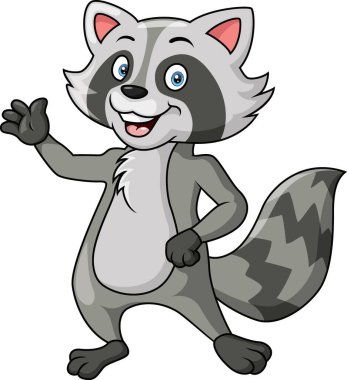 Vector Illustration of Cute raccoon cartoon waving hand