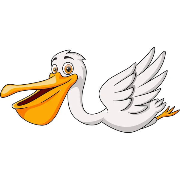 Vector Illustration Cute Pelican Cartoon Flying White Background — Stok Vektör