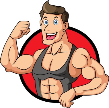 Vector Illustration of Muscular man shows his huge biceps